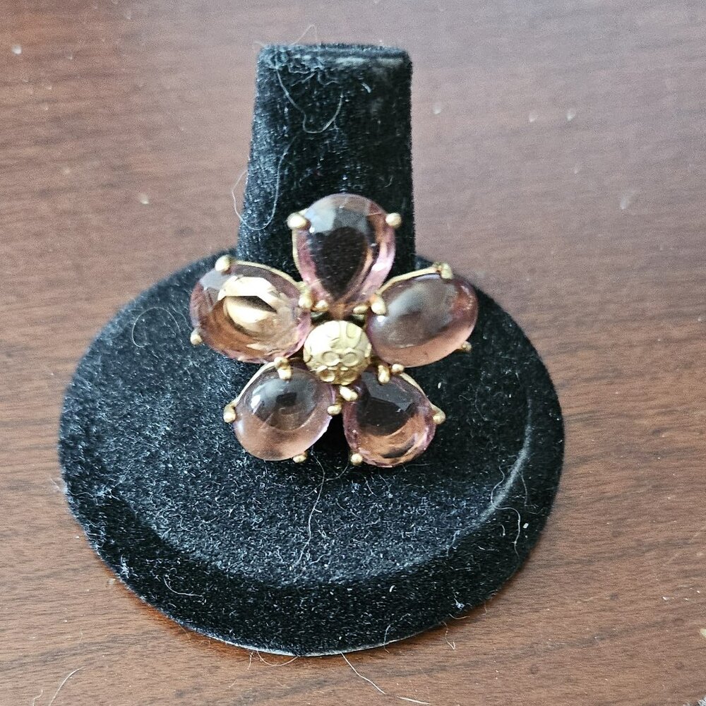Coach Purple and Gold Floral Flower Cocktail Ring Size 8
